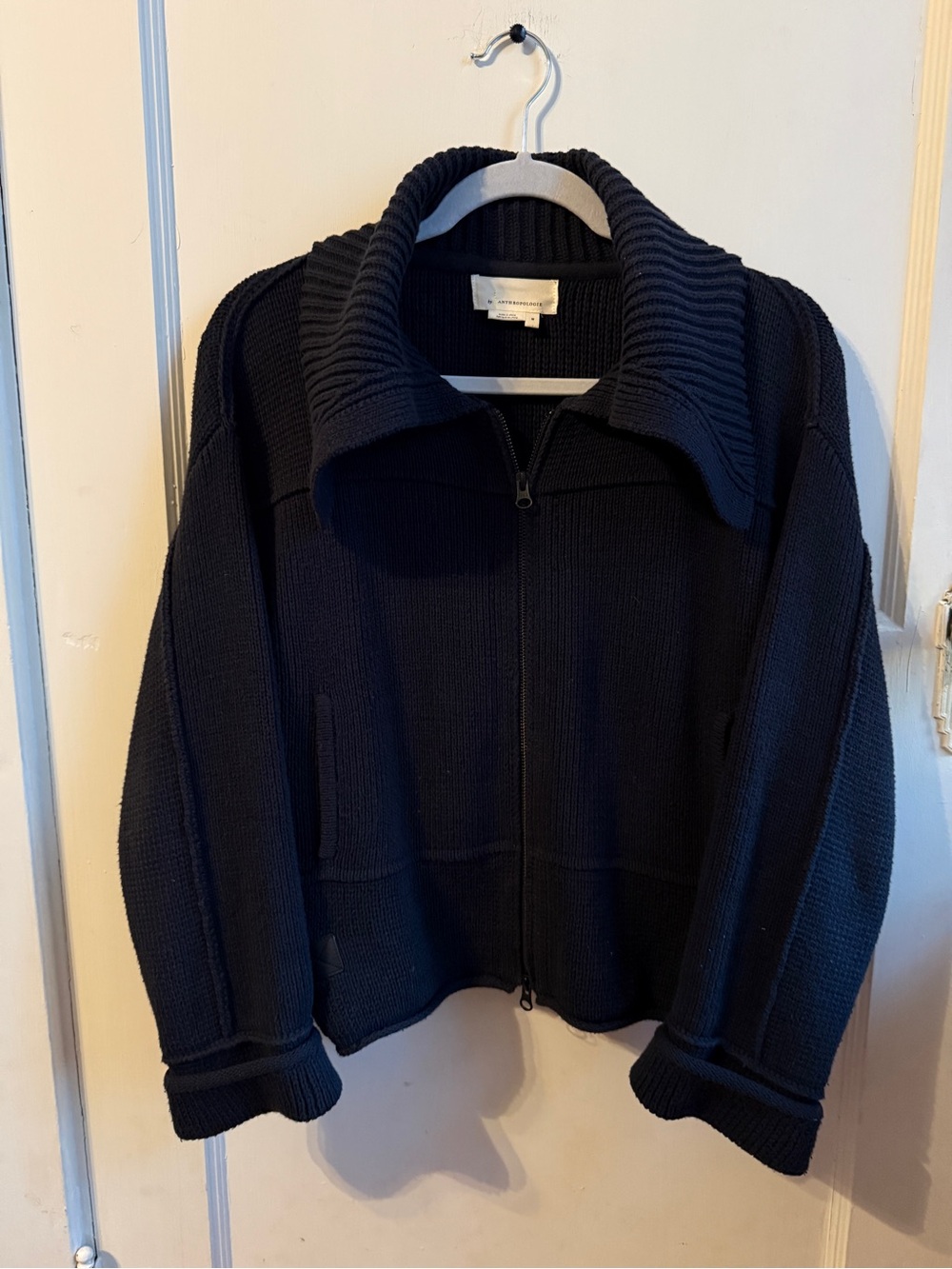 Anthropologie Black Knit Bomber Jacket